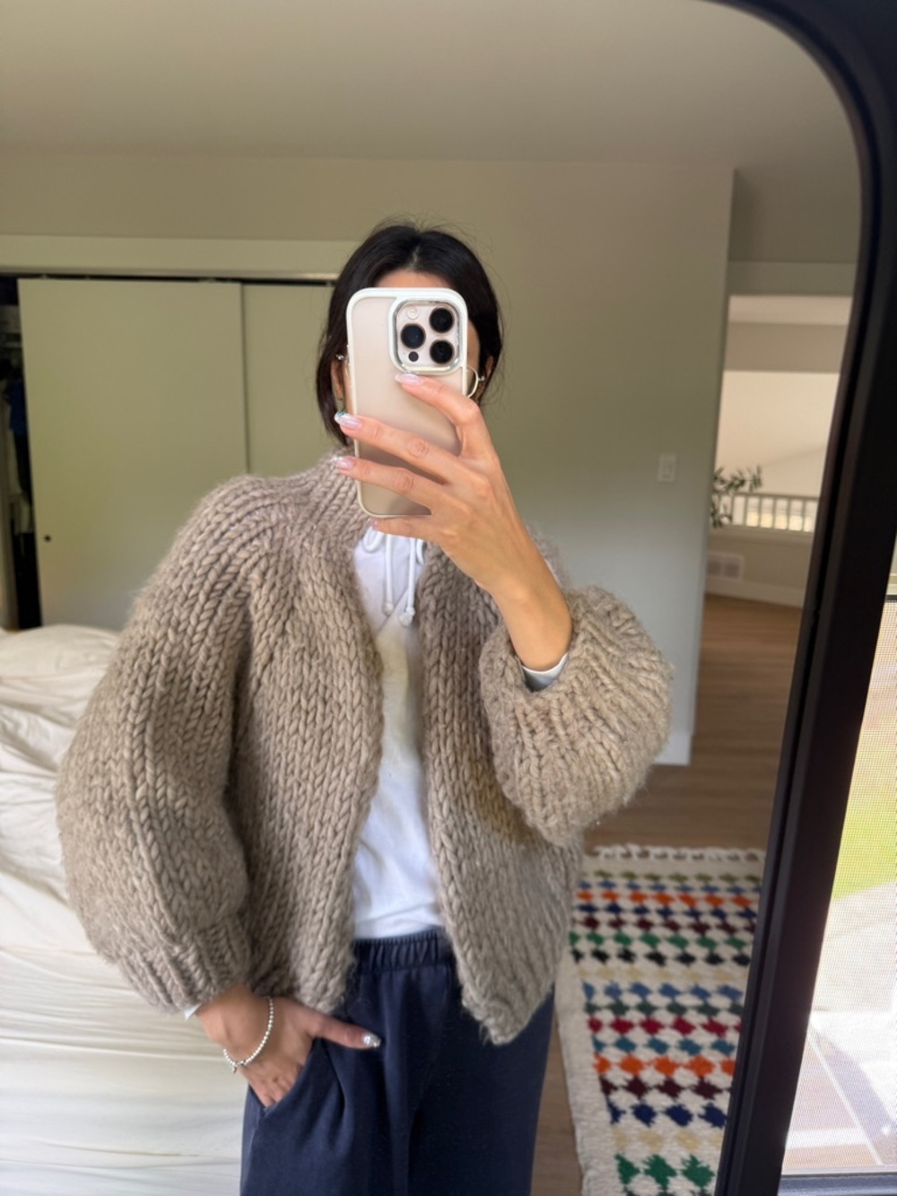 Cozy Taupe Chunky Knit Women's Cardigan Sweater by Good Night, Day.